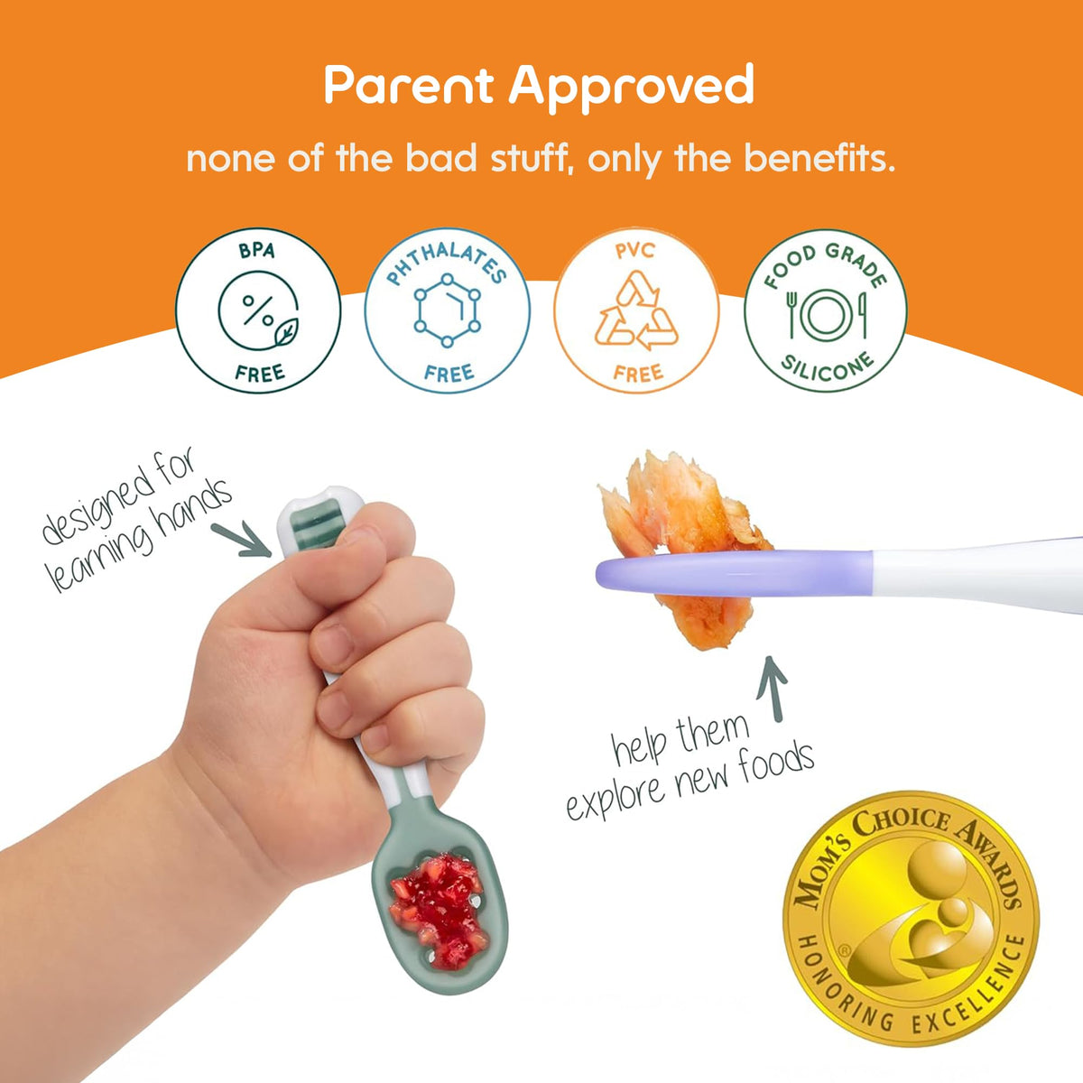 NumNum Baby Spoons Self Feeding 6 Months, 2-Pack Blue/Orange