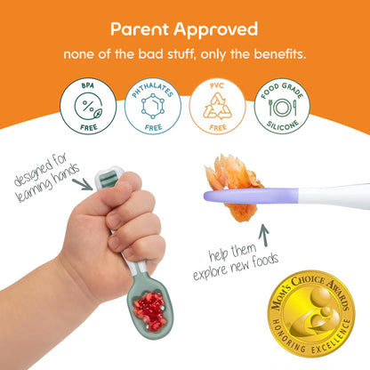 NumNum Baby Spoons Self Feeding 6 Months, 2-Pack Blue/Orange