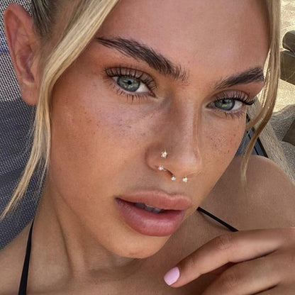 Horseshoe Nose Ring 20g 18g Gold Silver Opal CZ Double Gem Nose Rings Studs for Women Men 7mm 8mm Hypoallergenic Hoop Earrings Cartilage Helix Tragus Nostril Septum Daith Piercing Jewelry