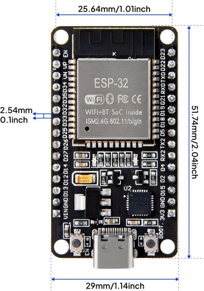 ELEGOO 3PCS ESP-32 Dev Boards, ESP-WROOM-32, USB-C, WiFi Bluetooth 4.2