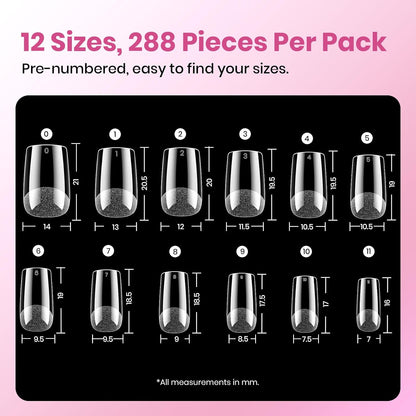 Beetles Soft Gel Nail Kit Almond Short 288pcs 12 Sizes Nail Tips with Glue