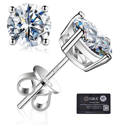 Moissanite Stud Earrings GRA 925 Sterling Silver Earrings for Men