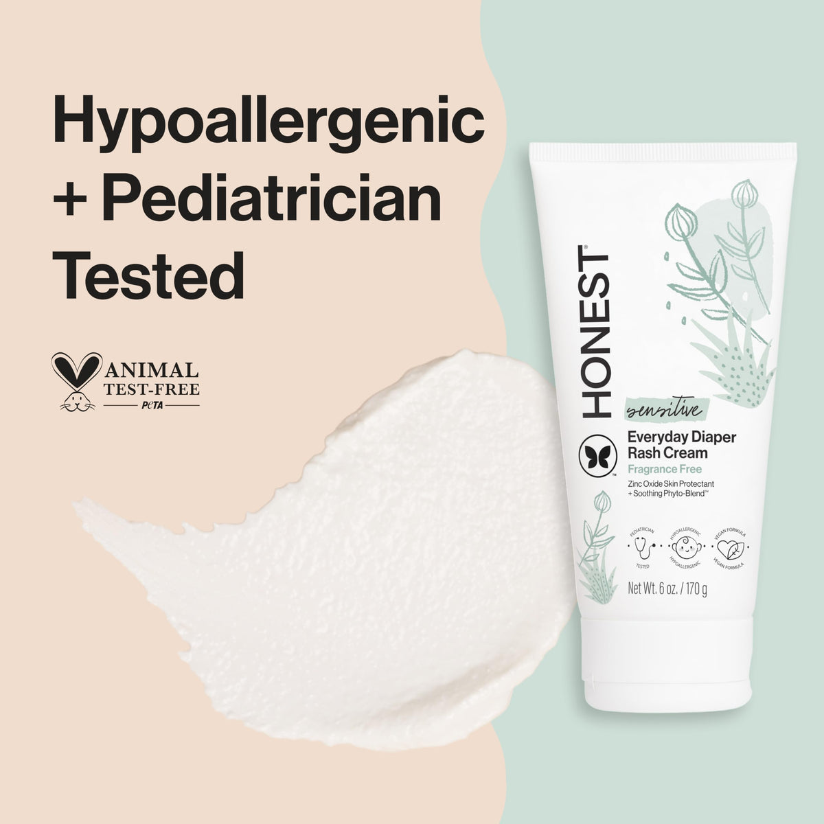 The Honest Company Diaper Rash Cream, Hypoallergenic, Cruelty-Free, 2.5 oz