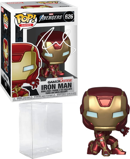Robert Downey Jr. Iron Man #626 Stark Tech Suit Facsimile Signed Reprint Laser Autographed Funko POP! Marvel Avengers Movies Figurine with Protector Case