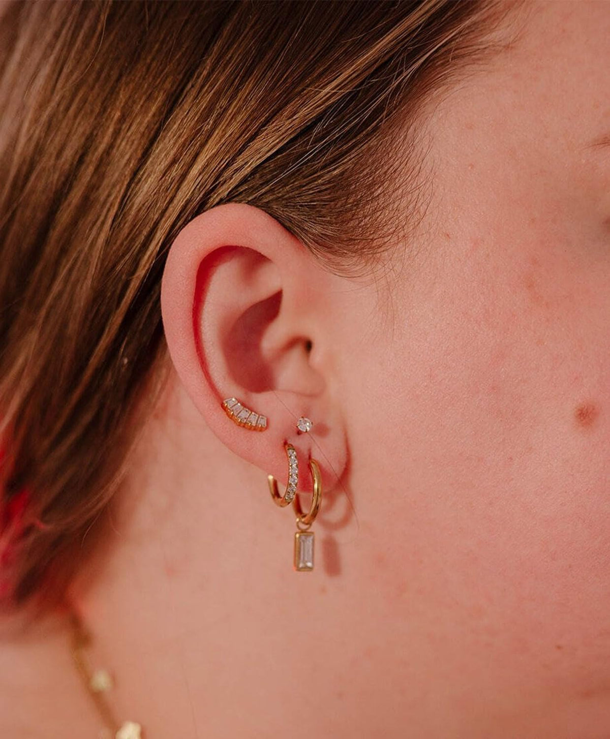 CZ Huggie Hoop Earrings, Stainless Steel Small Hoop Earrings
