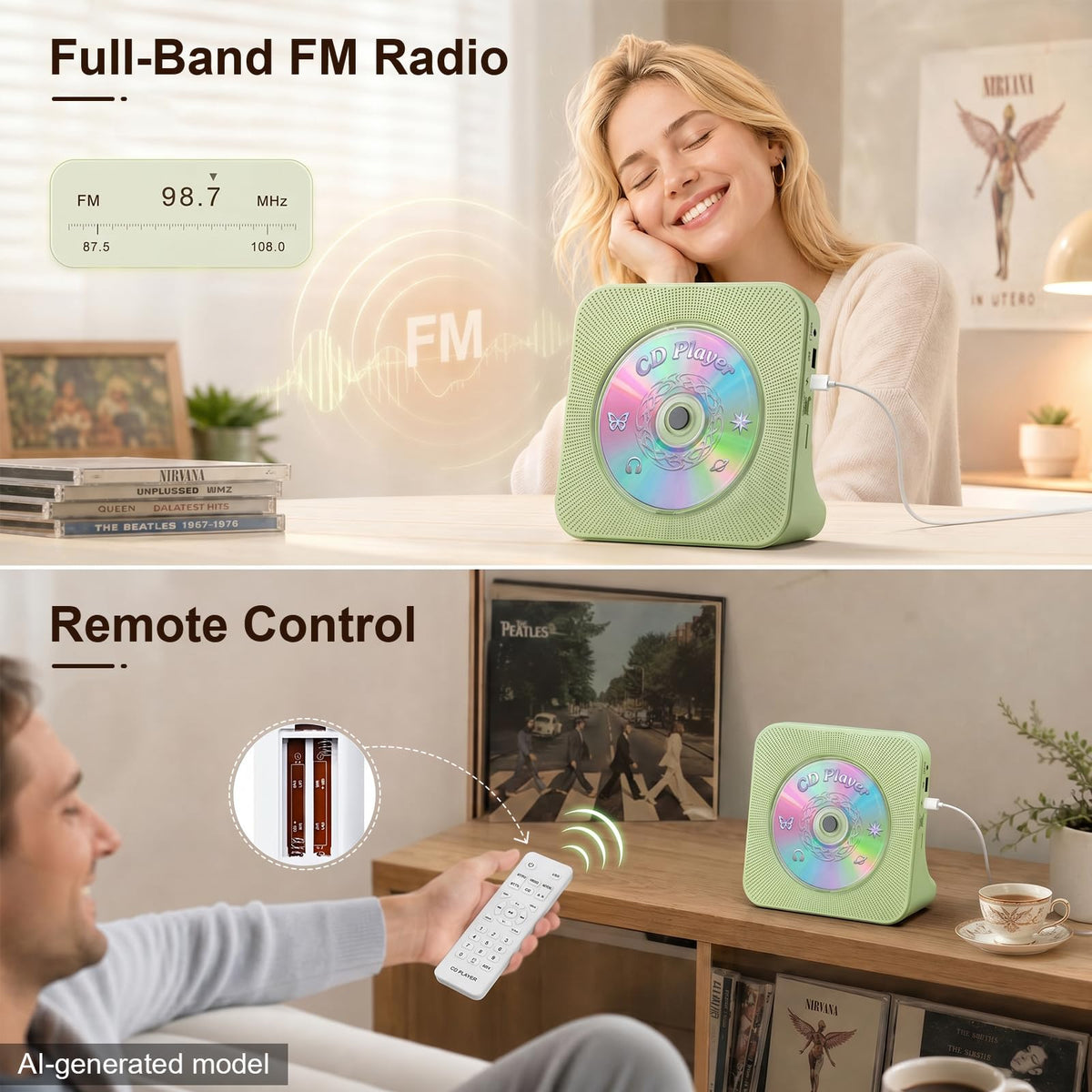 Gueray CD Player Portable Bluetooth Desktop CD Player for Home (Black)