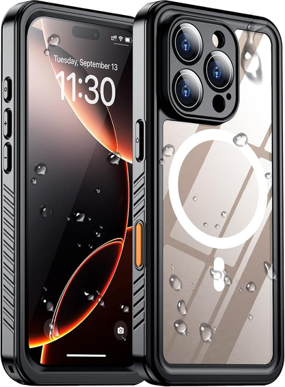 Temdan Compatible with iPhone 17 Pro Case,Waterproof Built-in Screen & Camera Protector IP68 Underwater Full Body 17FT Military Dropproof Shockproof Phone Case 6.3"-Blue/Clear