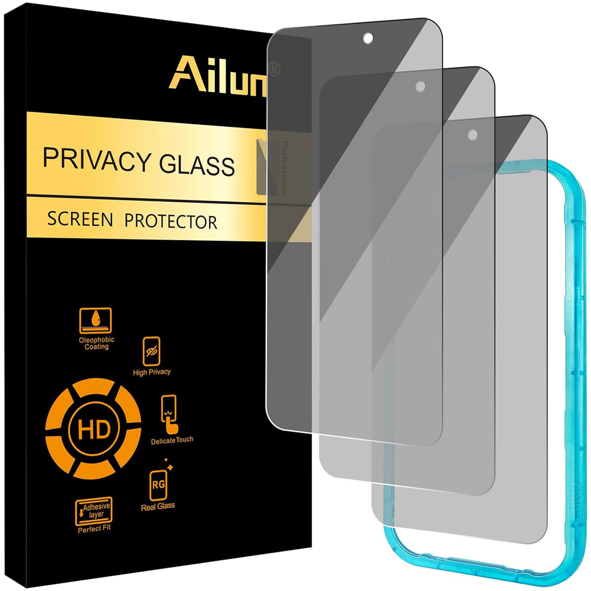 Ailun 3 Pack Privacy Screen Protector for iPhone 17 Pro Max, Tempered Glass