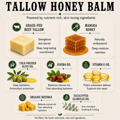 Wrath & Remedy Beef Tallow and Honey Balm, Handcrafted, Unscented, 4 oz