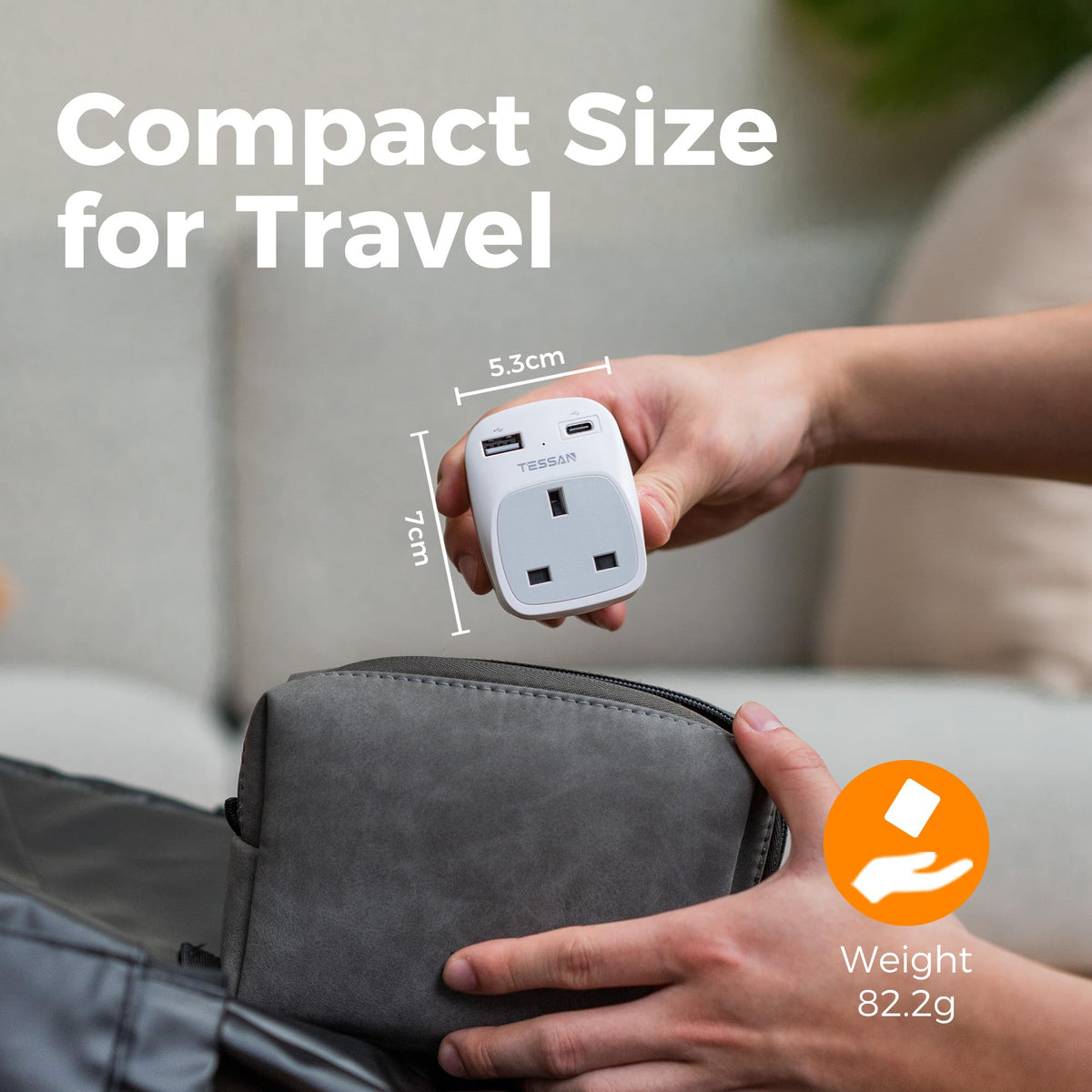 TESSAN UK to South Africa Plug Adapter, Type M Travel Adapter with USB C