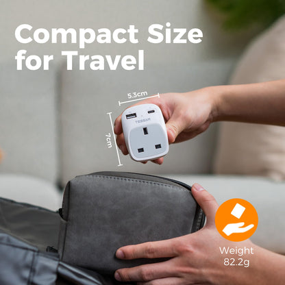 TESSAN UK to South Africa Plug Adapter, Type M Travel Adapter with USB C