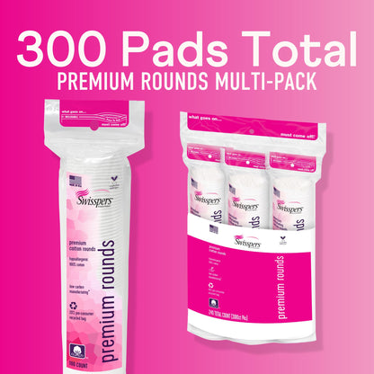 Swisspers Premium Cotton Rounds, Dual-Sided, 100 Count (Pack of 6)