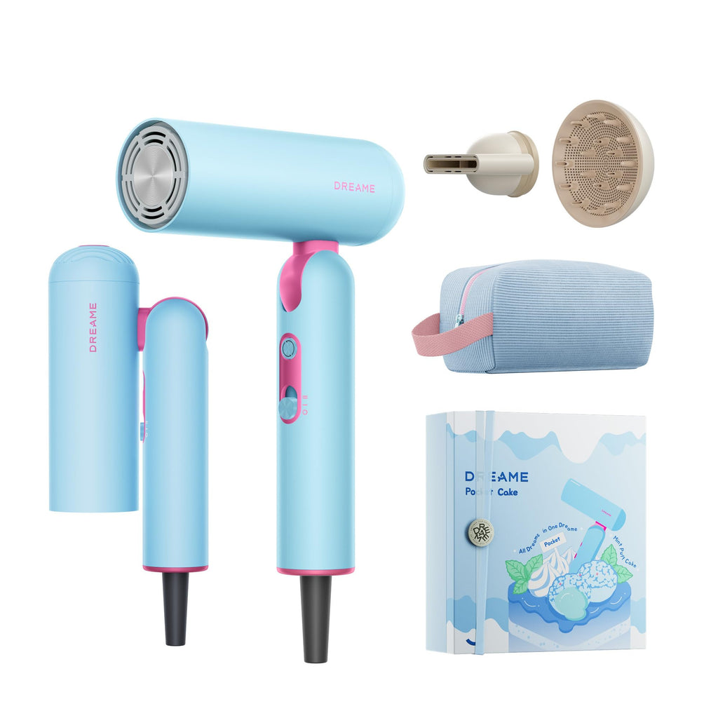 Dreame Pocket Cake Dual Voltage Hair Dryer with Diffuser, Travel Blow Dryer