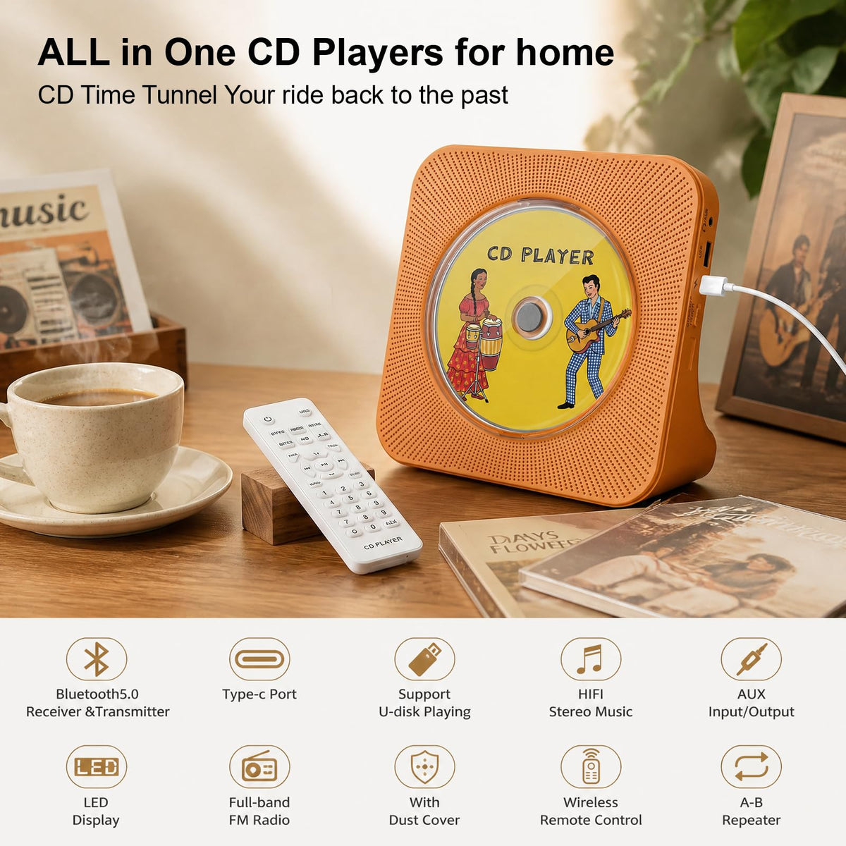 Gueray CD Player Portable Bluetooth Desktop CD Player for Home (Black)
