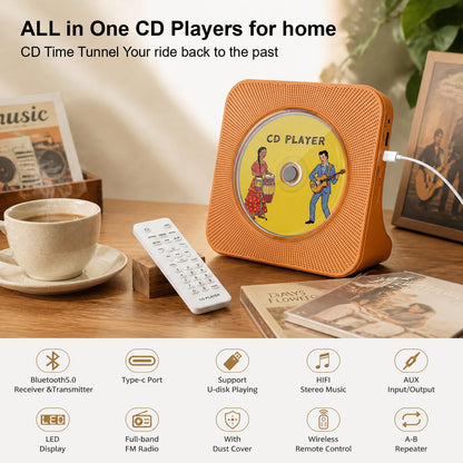 Gueray CD Player Portable Bluetooth Desktop CD Player for Home (Black)