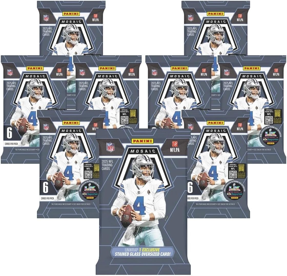 2025 Panini Mosaic Football Flagship Collection Trading Card Box (1 Stained Glass Oversized Card Per Box)