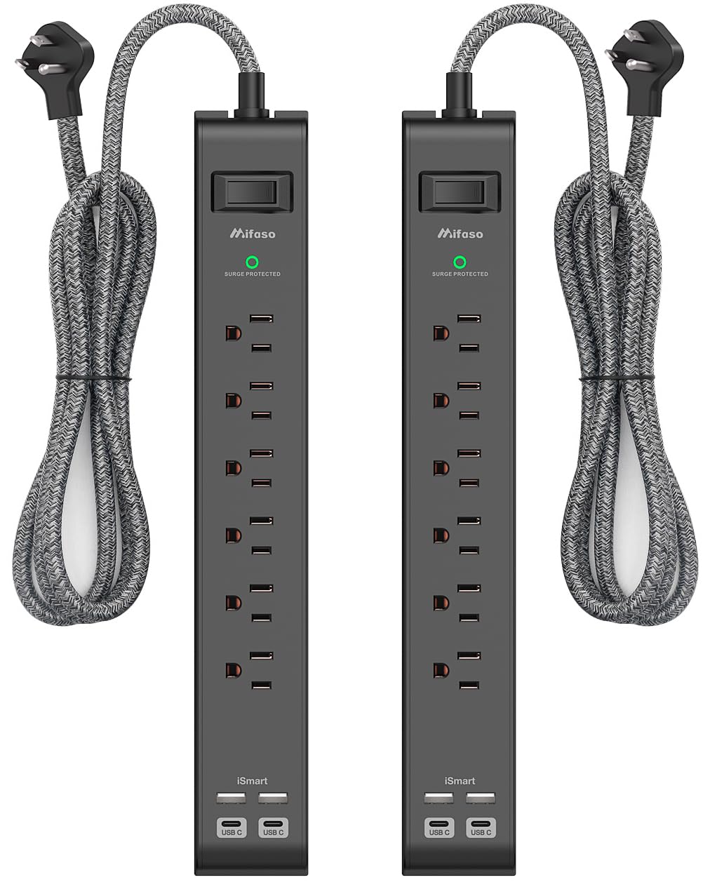 2 Pack 20FT Power Strip Surge Protector, Extension Cord Multiple Outlets