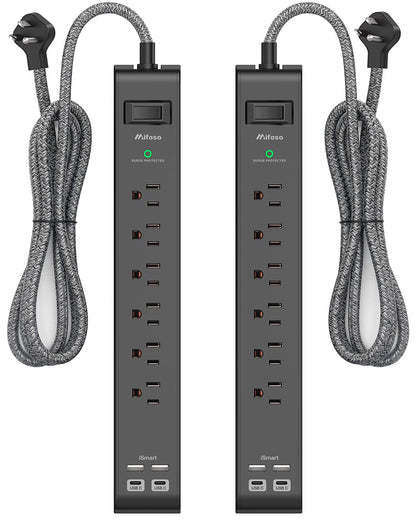 2 Pack 20FT Power Strip Surge Protector, Extension Cord Multiple Outlets