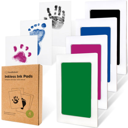 4pk Inkless Baby Hand and Footprint Kit, Mess Free Ink Pads (Jet Black, R)