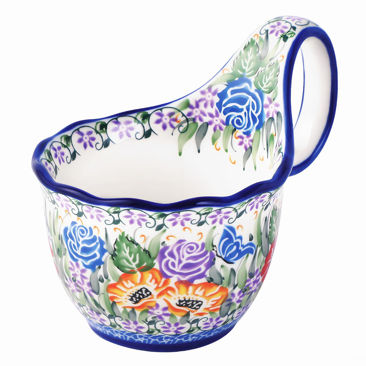 ALMA Handpainted Soup Bowl with Large Loop Handle,Easier Secure Grip