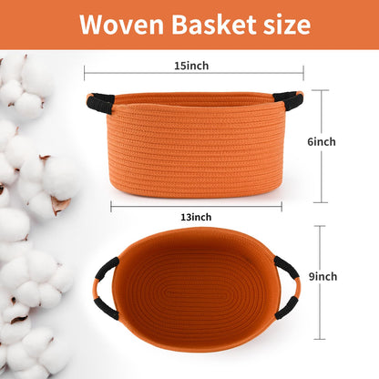 Happyiren Brown Woven Cotton Rope Storage Basket with Lace Trim