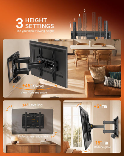 Perlegear Full Motion TV Wall Mount with Power Strip for 60–120 Inch TVs