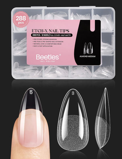 Beetles Soft Gel Nail Kit Almond Short 288pcs 12 Sizes Nail Tips with Glue