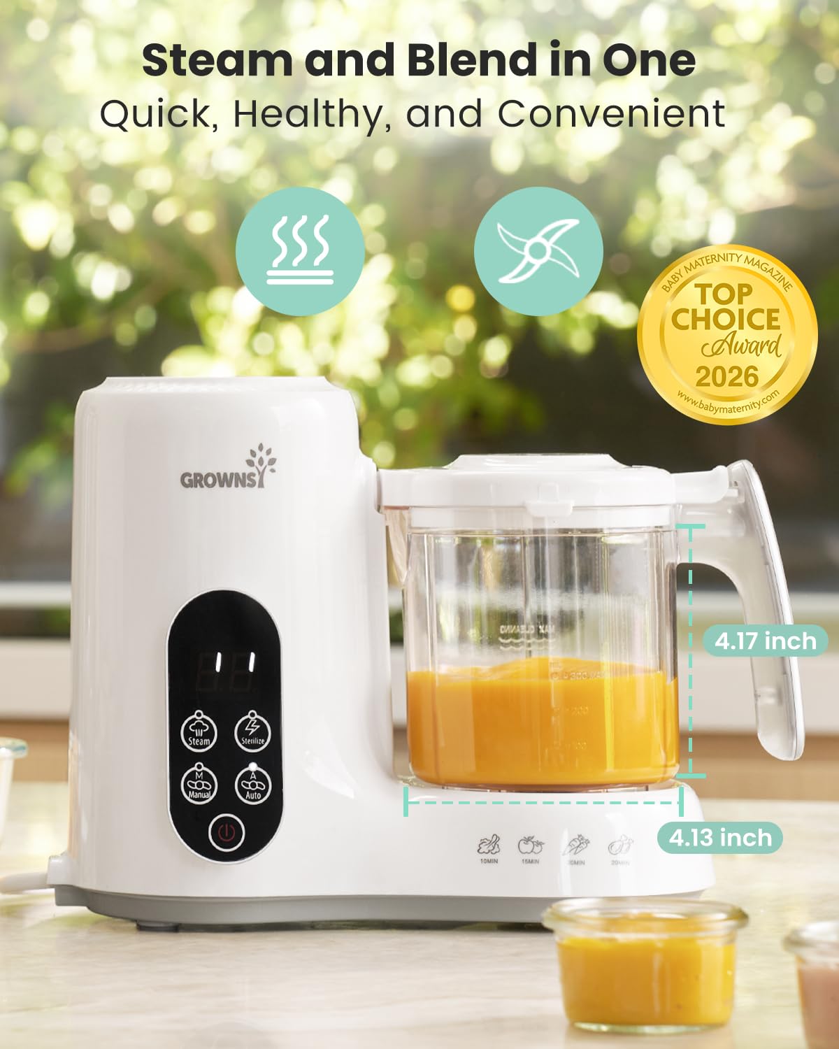 Grownsy Baby Food Maker, Steamer & Blender Baby Food Processor, Dark Grey