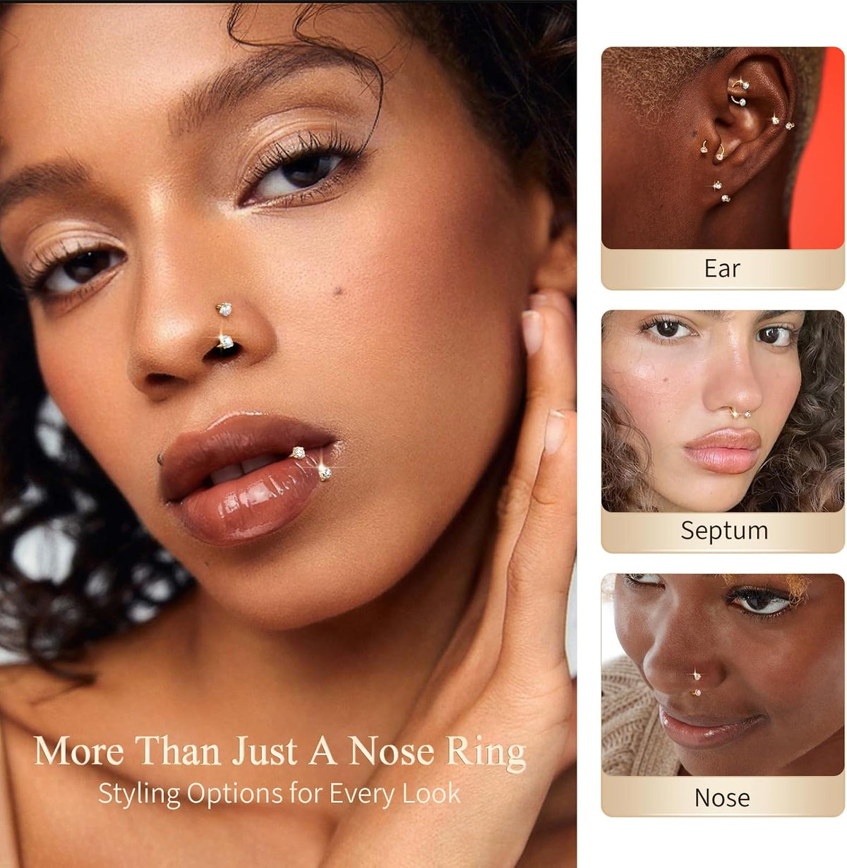 Horseshoe Nose Ring 20g 18g Gold Silver Opal CZ Double Gem Nose Rings Studs for Women Men 7mm 8mm Hypoallergenic Hoop Earrings Cartilage Helix Tragus Nostril Septum Daith Piercing Jewelry