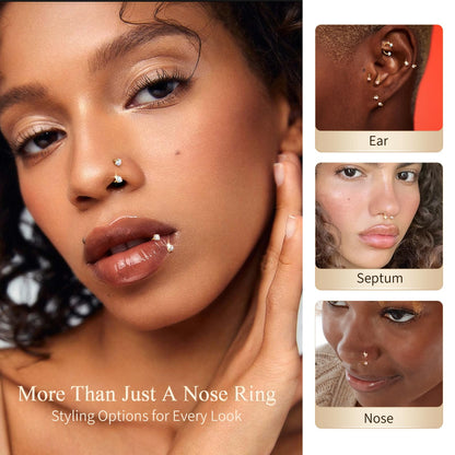 Horseshoe Nose Ring 20g 18g Gold Silver Opal CZ Double Gem Nose Rings Studs for Women Men 7mm 8mm Hypoallergenic Hoop Earrings Cartilage Helix Tragus Nostril Septum Daith Piercing Jewelry