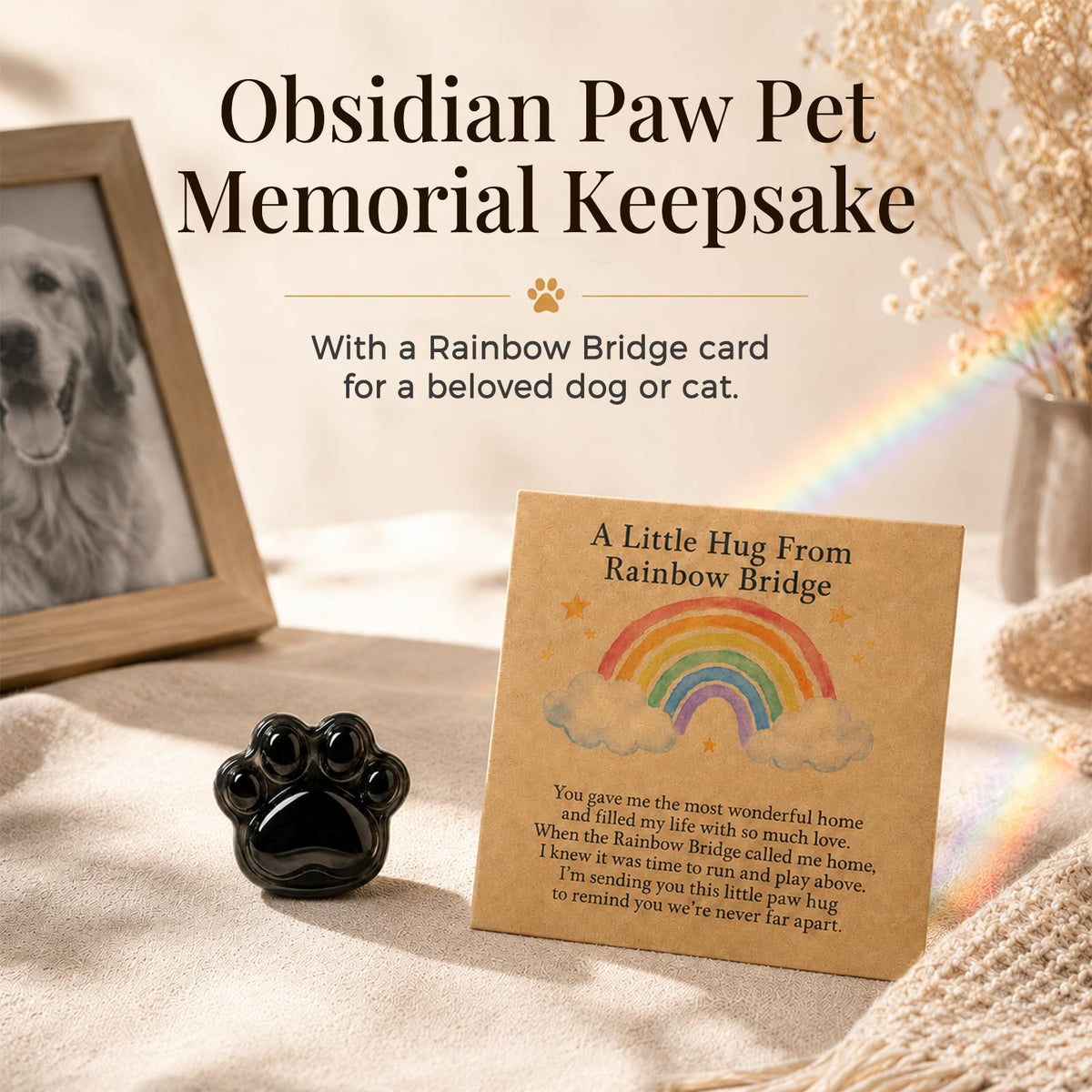 Dog Memorial Gifts for Loss of Dog, Rose Quartz Paw & Memorial Bracelet
