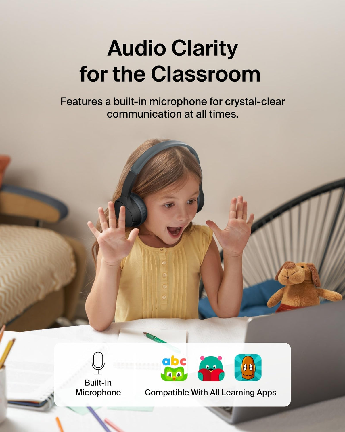 Belkin SoundForm Mini Kids Headphones, Wireless&Wired, 30H Playime, School
