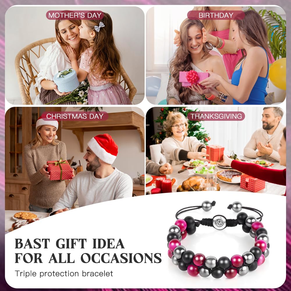 Triple Protection Bracelet - for Protect & Balance - Energy Crystal Handmade Bracelets for Men Women