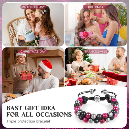 Triple Protection Bracelet - for Protect & Balance - Energy Crystal Handmade Bracelets for Men Women