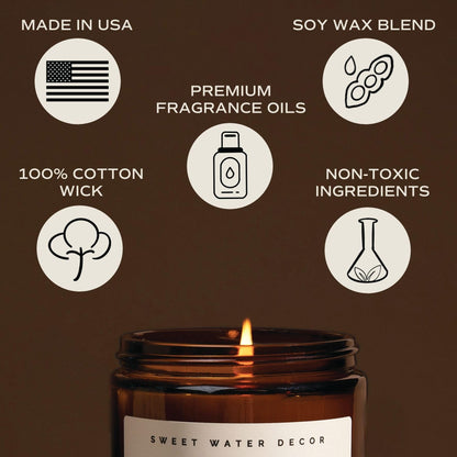 Sweet Water Decor Fraser Fir Candle, 9oz Amber Glass Jar, Winter Scent