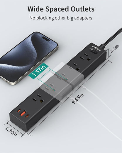 5 Outlets 2 Prong Power Strip with 3USB, 6FT Extension Cord for Old House
