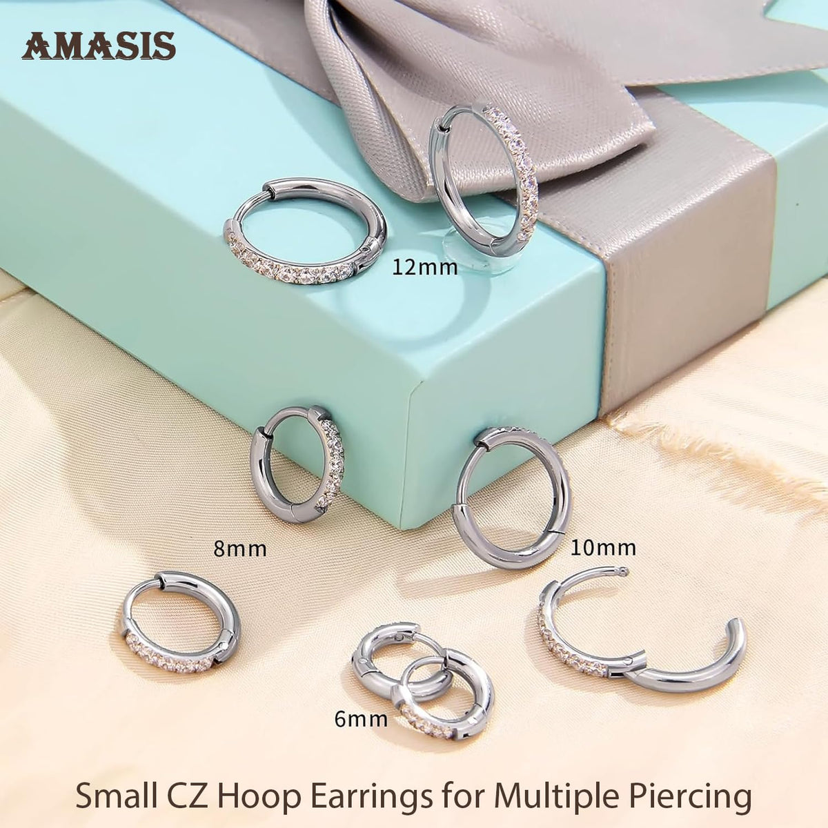 CZ Huggie Hoop Earrings, Stainless Steel Small Hoop Earrings
