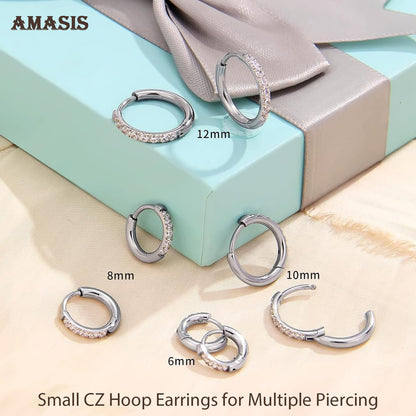 CZ Huggie Hoop Earrings, Stainless Steel Small Hoop Earrings