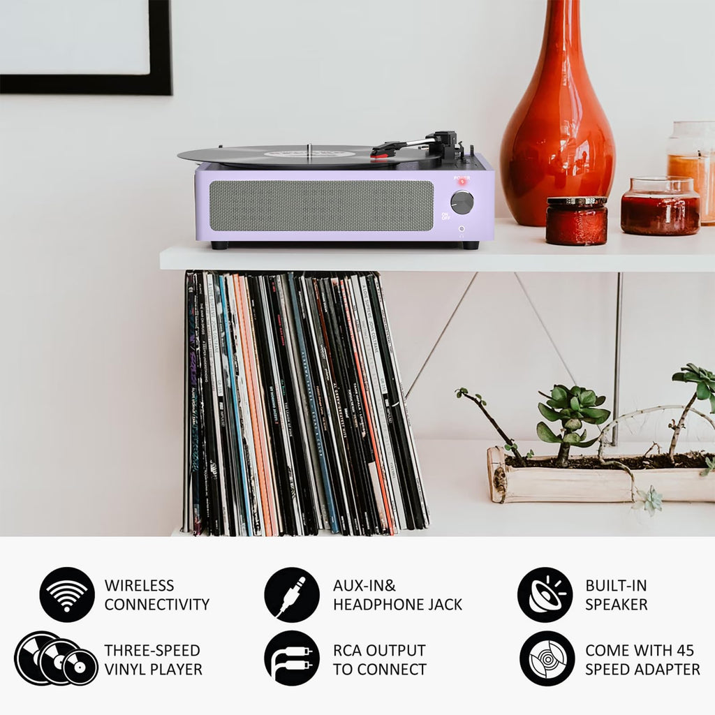 Seasonlife® Record Player for Vinyl Turntable with Speakers,Pale Purple