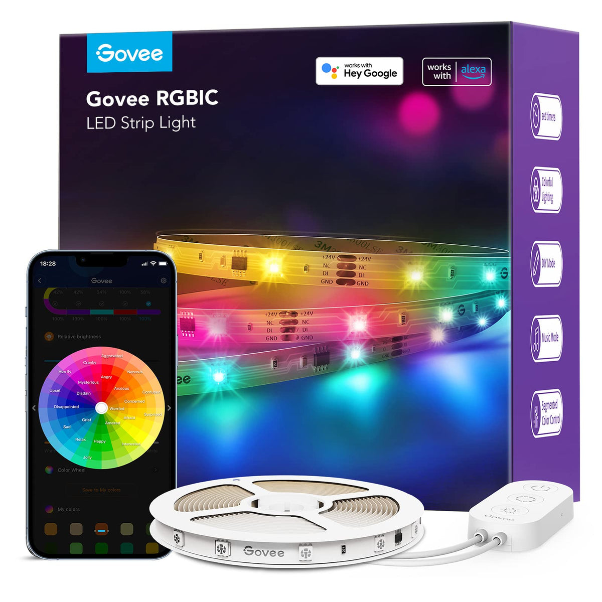 Govee 100ft RGBIC LED Strip Lights, Work with Alexa and Google Assistant