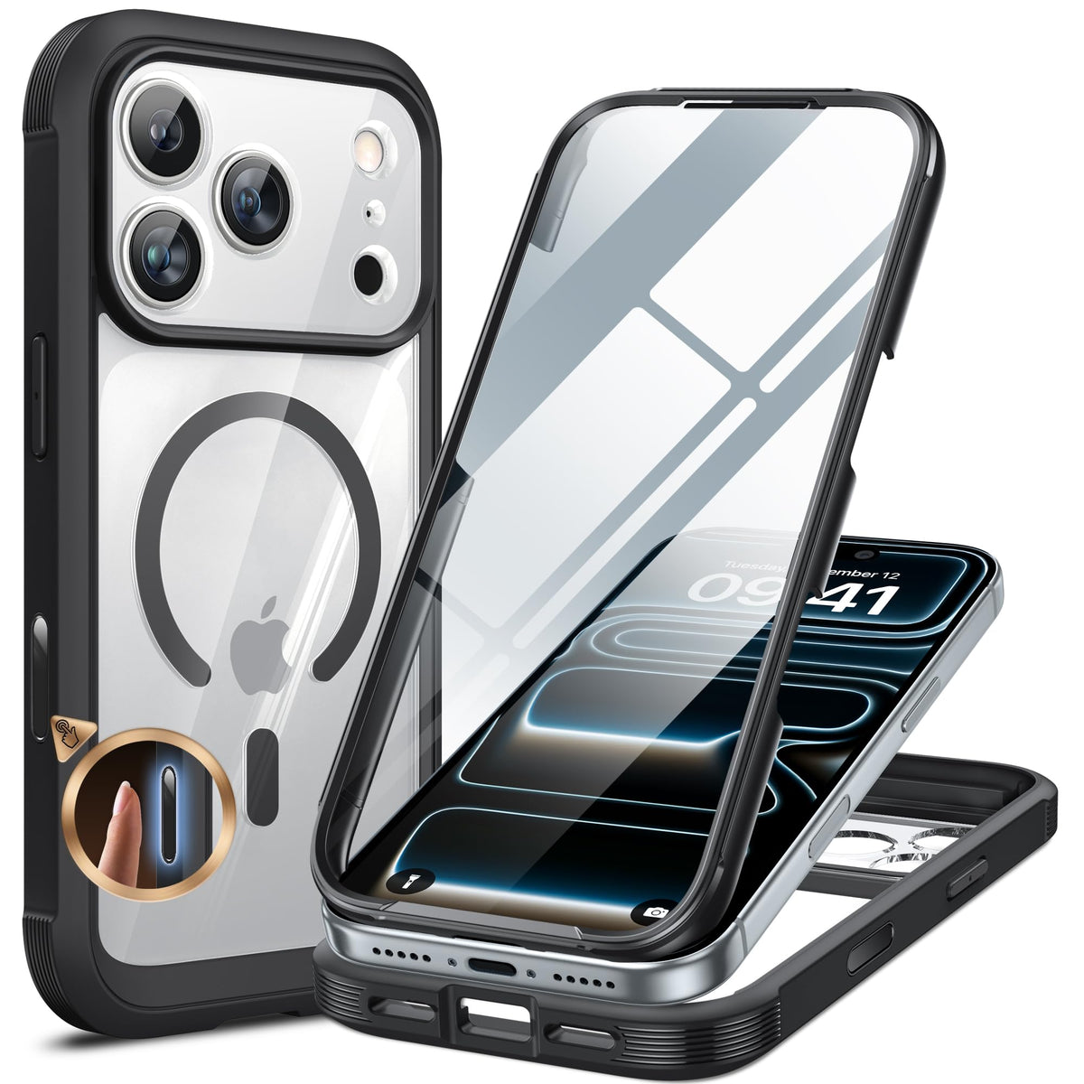 Miracase for iPhone 17e Case & iPhone 16e Case, Full-Body Phone with Built-in Glass Screen Protector, [Magnetic with MagSafe] Military Drop Proof 17 E/ 16 E Cover Bumper 6.1 inch, Black