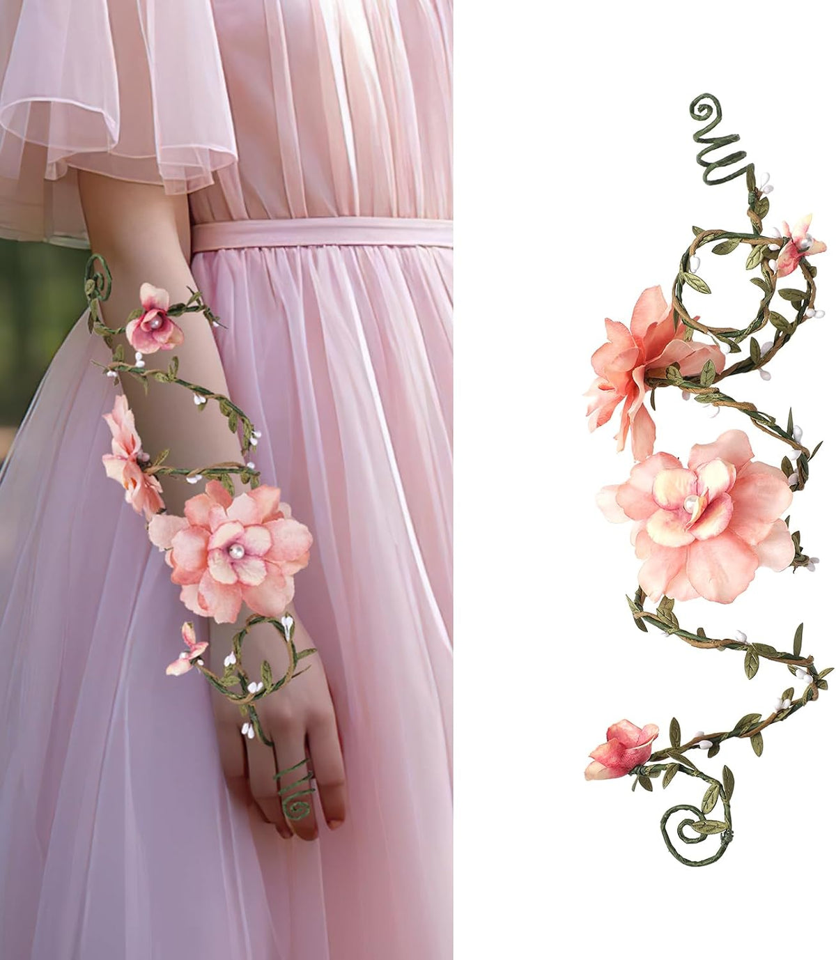 FRESHME Renaissance Fairy Floral Arm Wrap - 1 PC Elf Bracelet Mother Nature Costume Poison Ivy Costume Renfaire Accessories