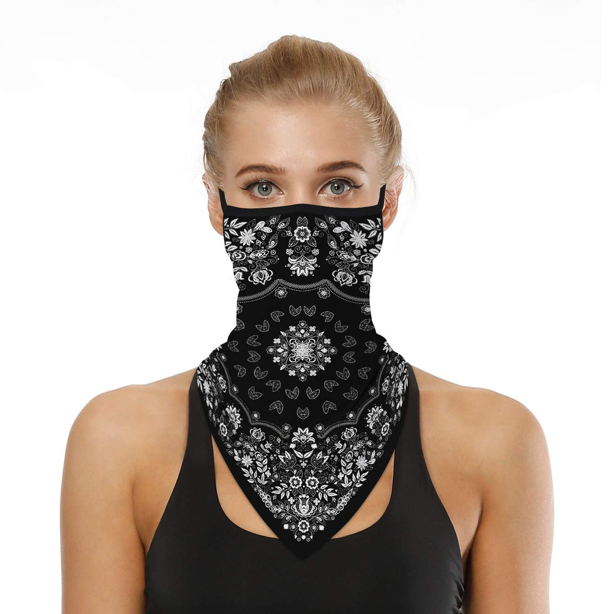 YAYOUREL Neck Gaiter Face Mask Bandanas for Men Women UV Face Scarf Cover Ear Loop Hole Facemask for Fishing Running Cycling