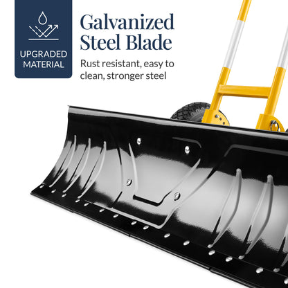 Best Choice Products 36in Heavy-Duty 2-Wheel Snow Pusher Hand Plow - Black