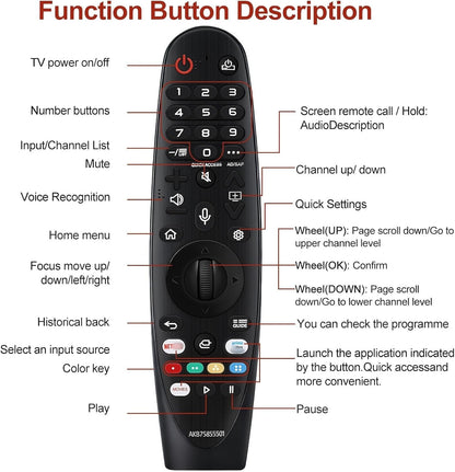 Magic Remote for LG-TV-Remote, Replacement for LG Smart TV Remote Control, AN-MR20GA Compatible Universal Remote Control with Voice, Pointer and Netflix/Prime Video Hotkeys