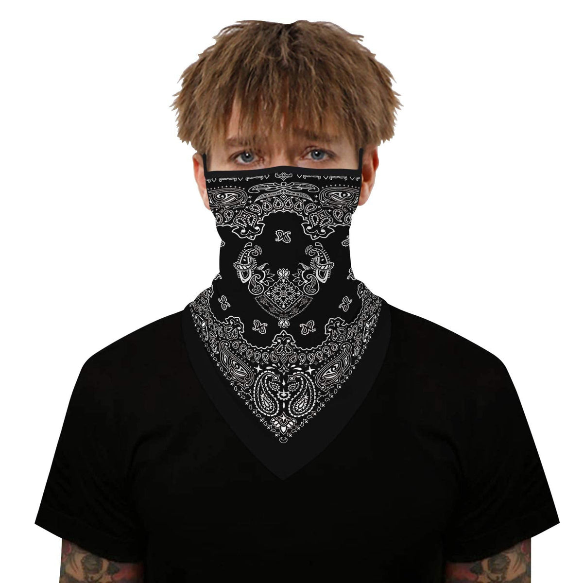 YAYOUREL Neck Gaiter Face Mask Bandanas for Men Women UV Face Scarf Cover Ear Loop Hole Facemask for Fishing Running Cycling