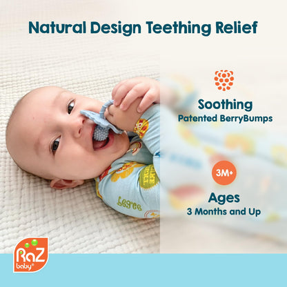 RaZbaby RaZberry Silicone Teether Pacifier – Teething Relief for Infants, Food-Grade, Hands & BPA Free, Natural Berrybumps Fruit Texture for Sensory Development, Freezable, 2-Pack - Lavender & Pink