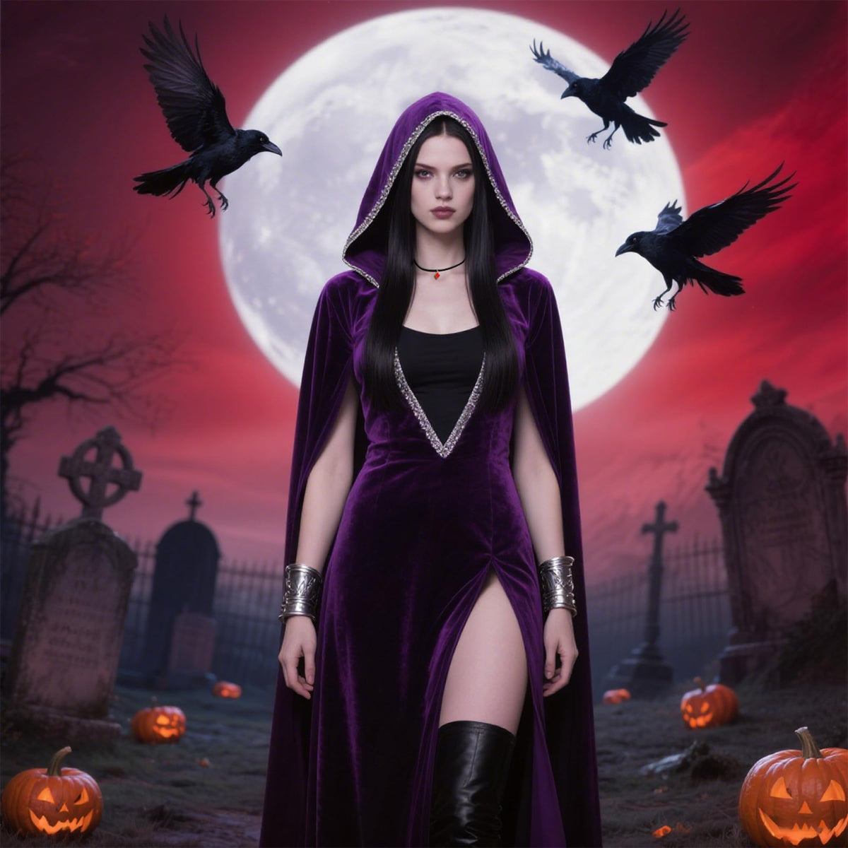 Halloween Heart Necklace for Women Vampire Raven Choker Necklace