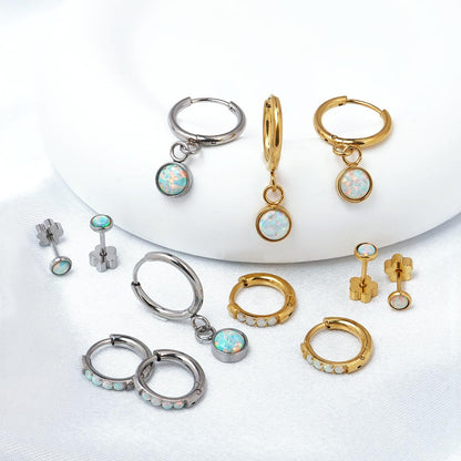 1Pair 316L Surgical Steel Opal Small Hoop Earrings for Women Hypoallergenic Medical Grade Lightweight For Cartilage Helix Daith Tragus Lobe Piercing Jewelry