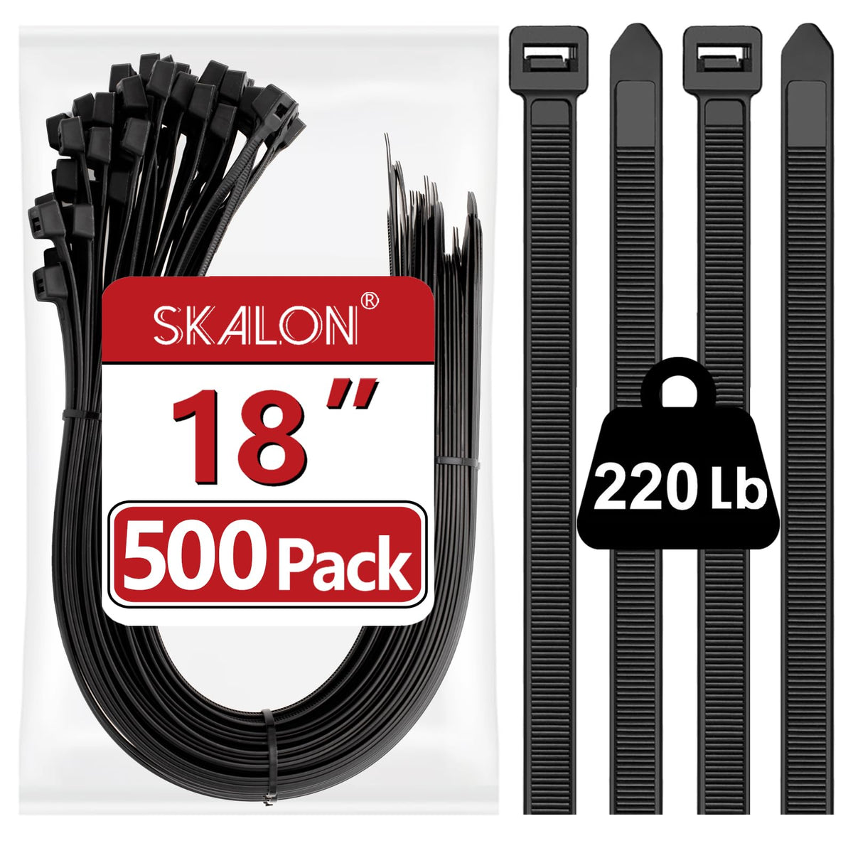 Zip Ties 8 inch (100 Pack), 40lbs Tensile Strength, Black Cable Ties, Wire Ties for indoor and outdoor use, by Skalon